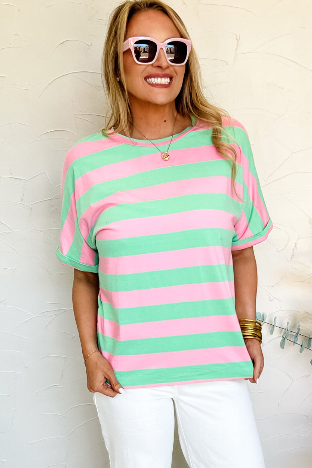 Pink Stripe Colorblock Loose Tee. GCollection