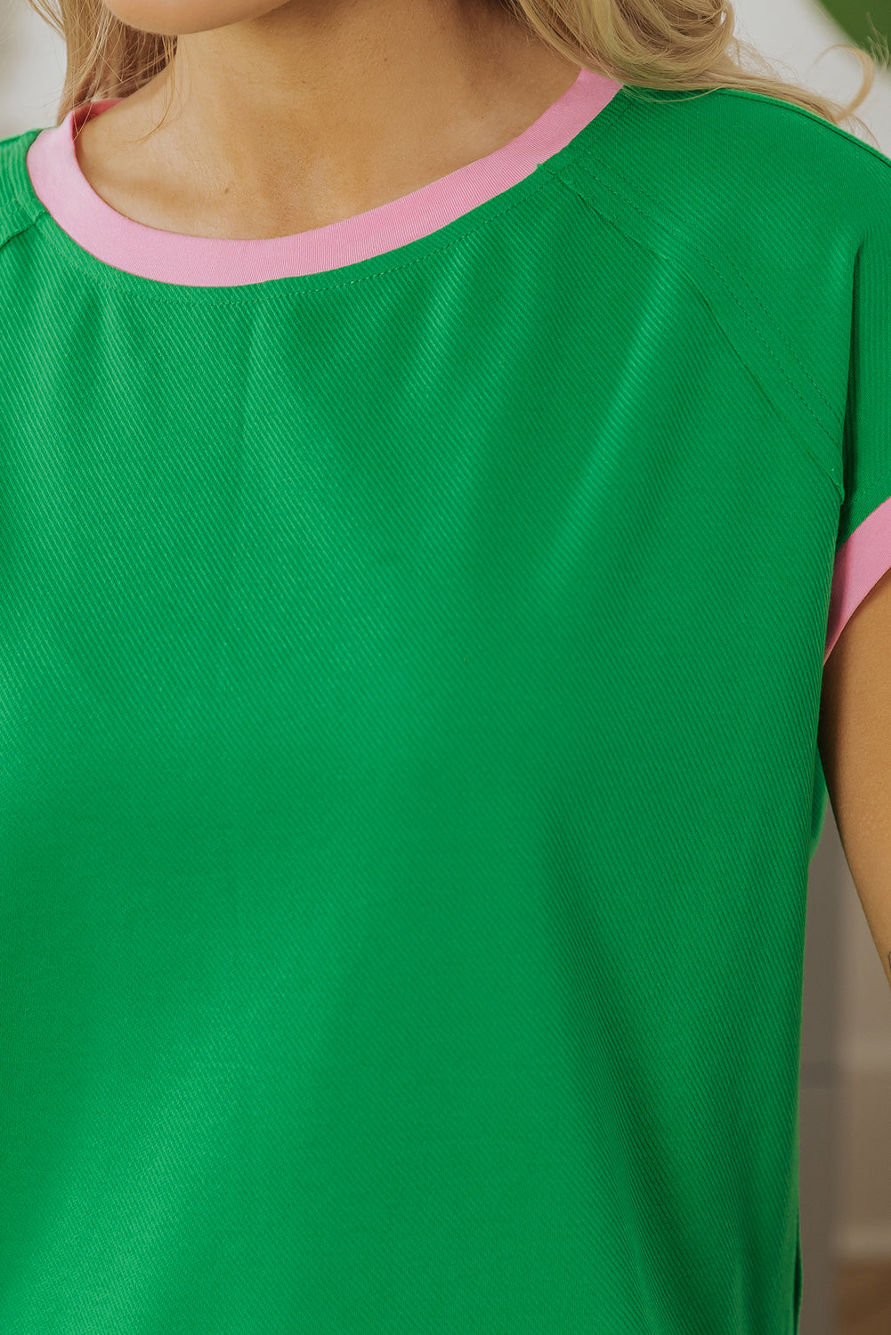 Bright Green Two Tone Contrast Textured Shorts Set. GCollection