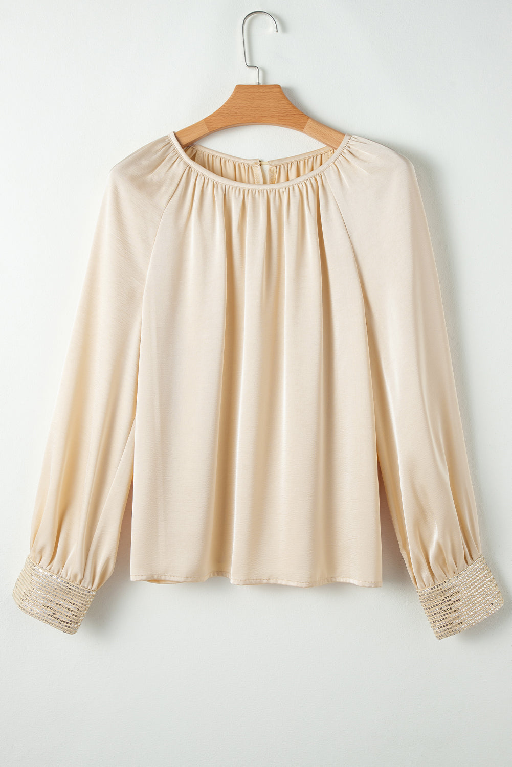 Apricot Sequin Cuffs Bubble Sleeve Blouse. GCollection