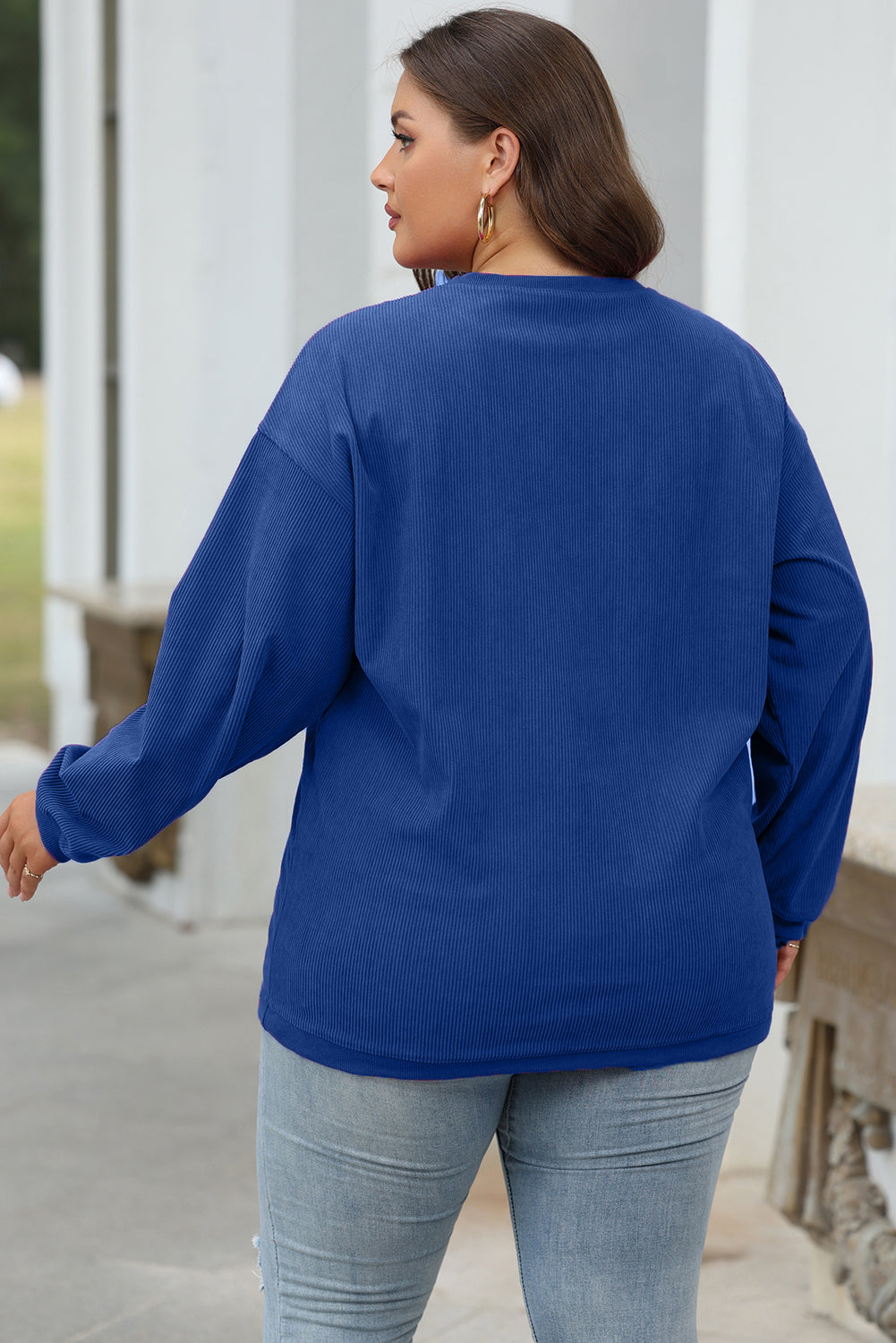 Dark Blue Ribbed Corduroy Oversized Sweatshirt. GCollection. PSCollection