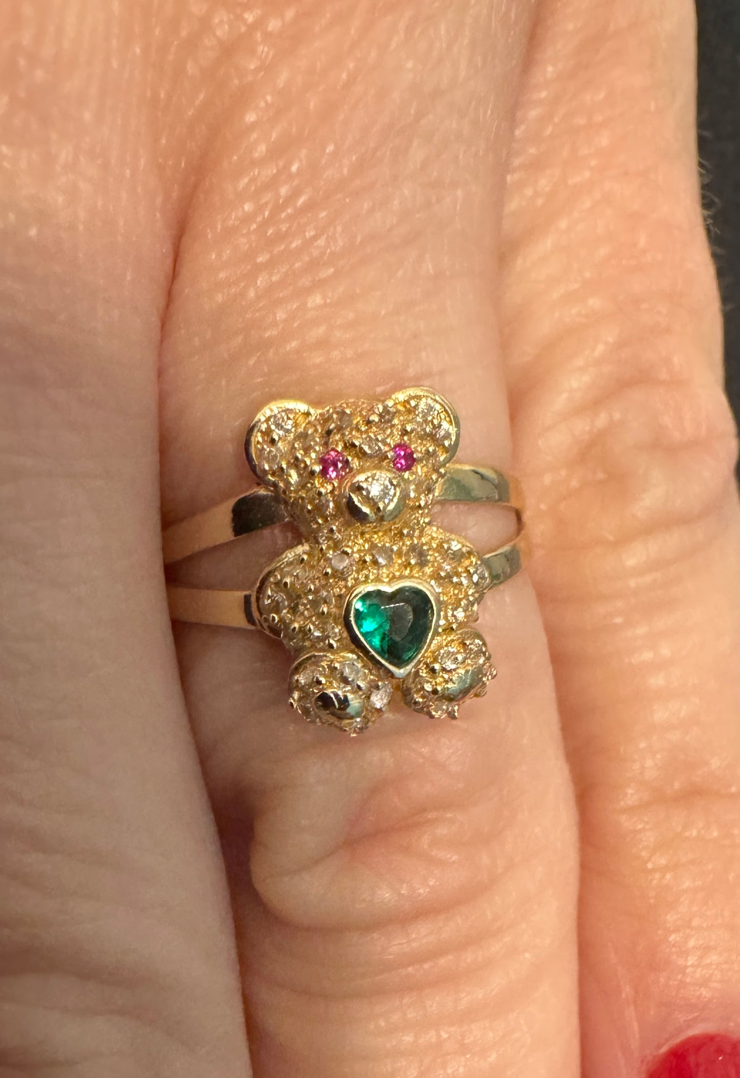 14K solid yellow gold teddy bear ring
