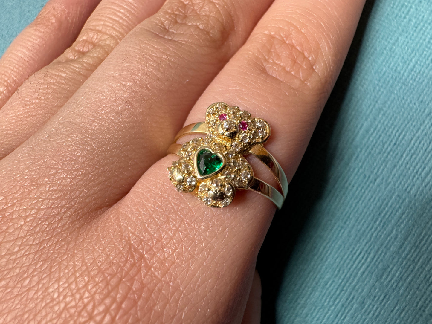 14K solid yellow gold teddy bear ring