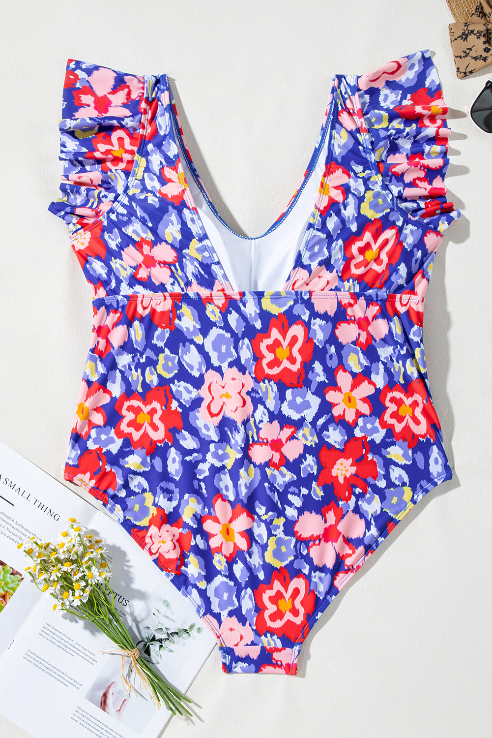 Floral Print Ruffled V Neck High Waist One Piece Swimwear. PSCollection