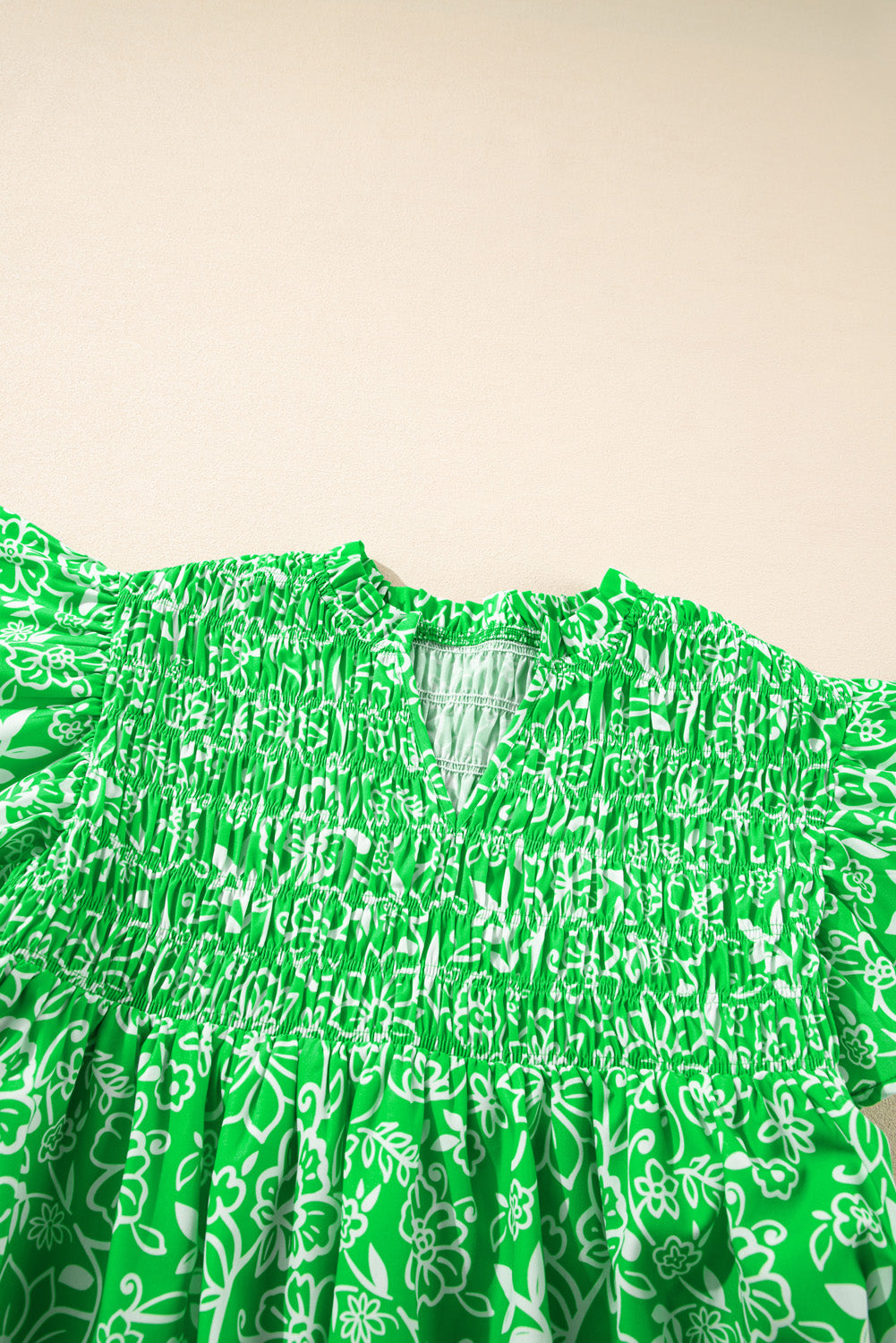 Green Floral Flutter Sleeve Neck Plus Size Blouse. PSCollection