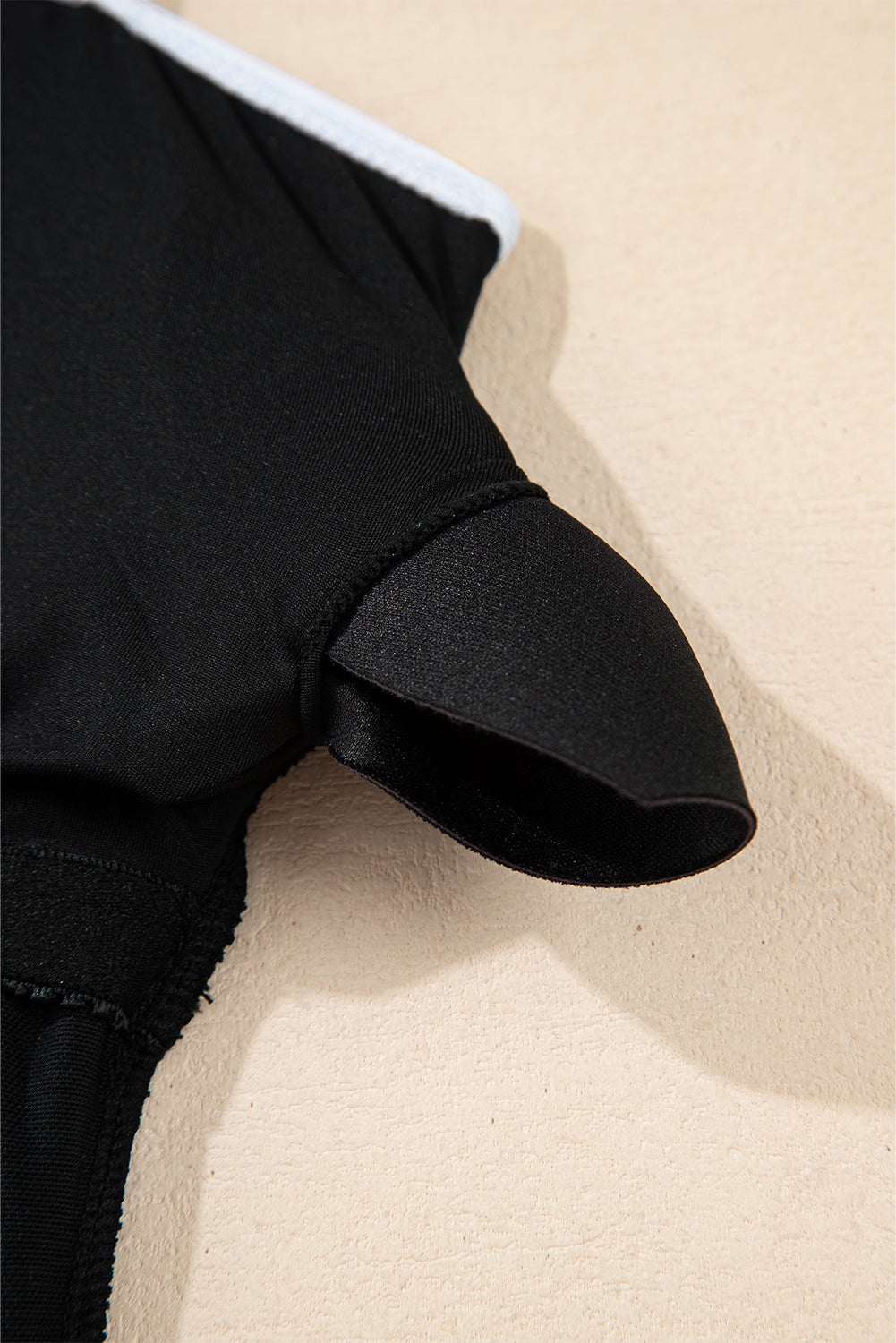 Black Colorblock Edge Belted One Piece.Swimsuit