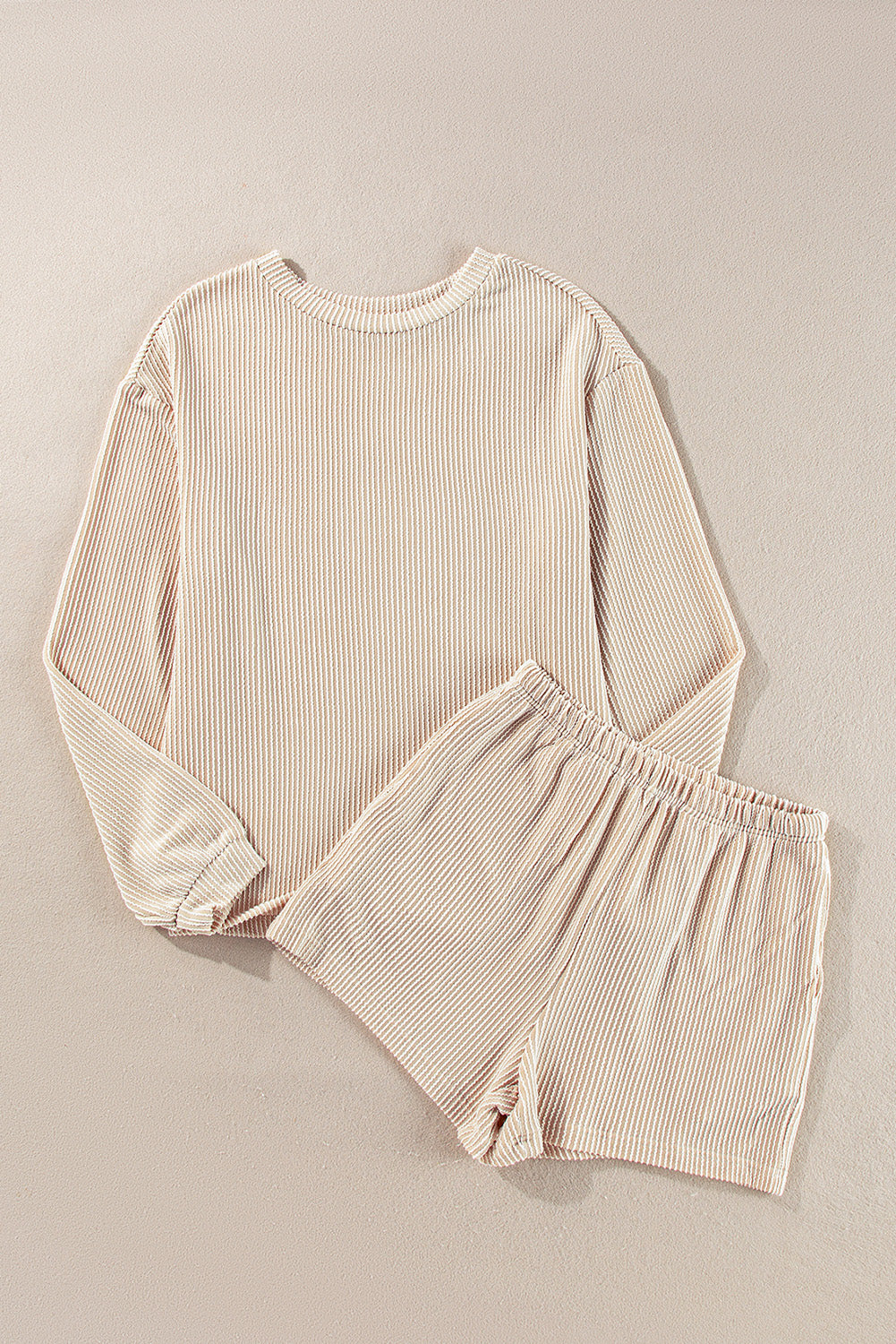 Corded Knit Long Sleeve Top and High Waist Shorts Set. GCollection