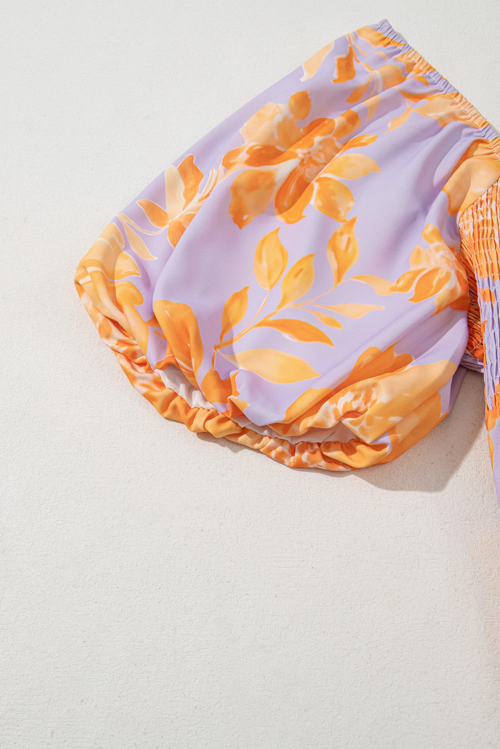 Floral Puff Sleeve Smocked Plus Size Babydoll Blouse. PSCollection