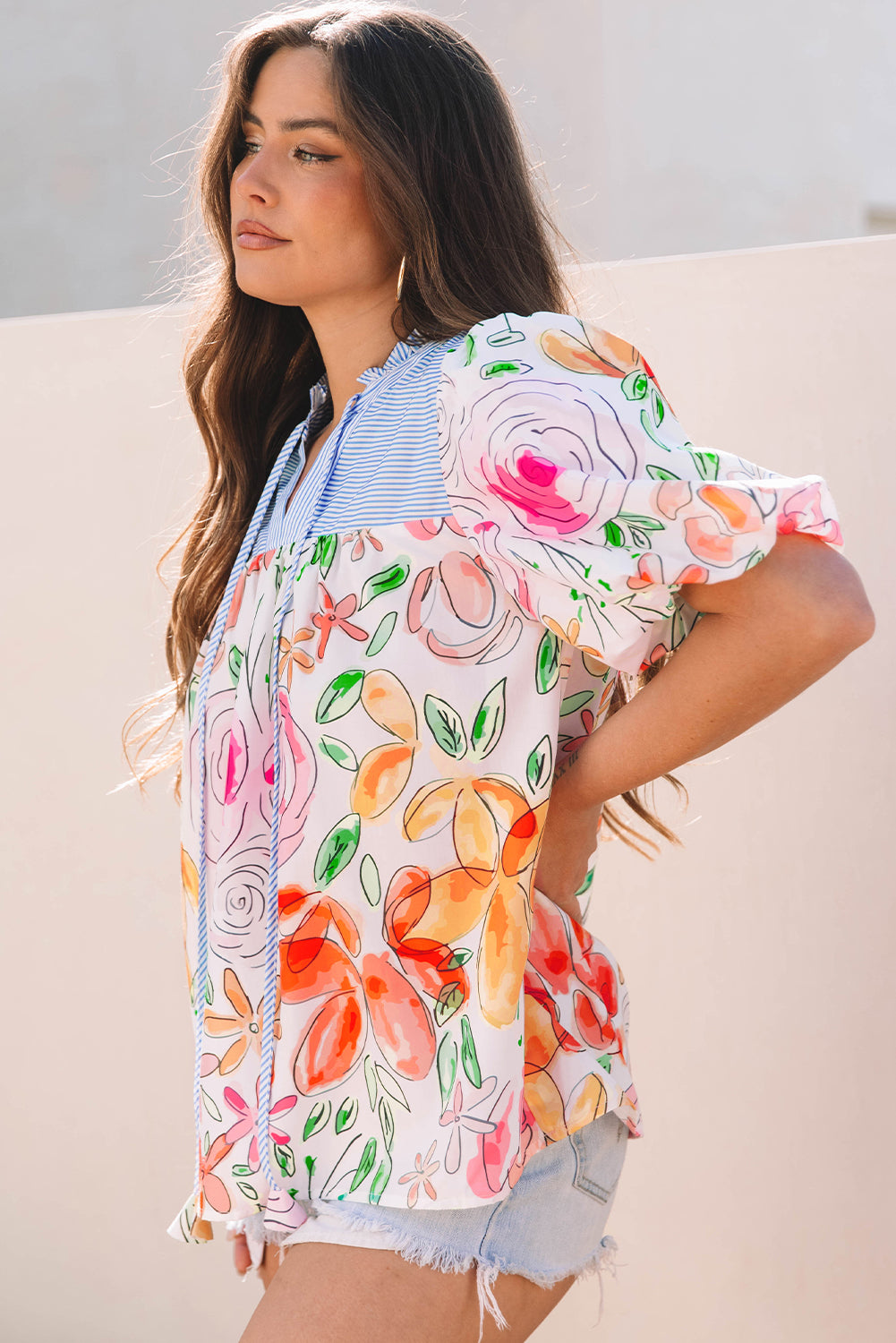 Multicolour Floral Print Sleeve Blouse. GCollection