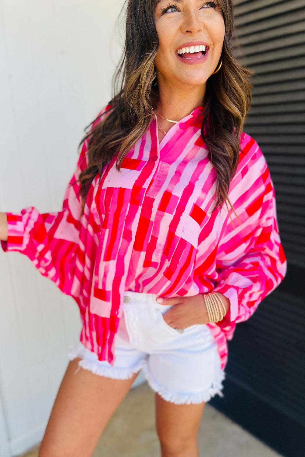 Pink Abstract Print Casual Shirt. GCollection
