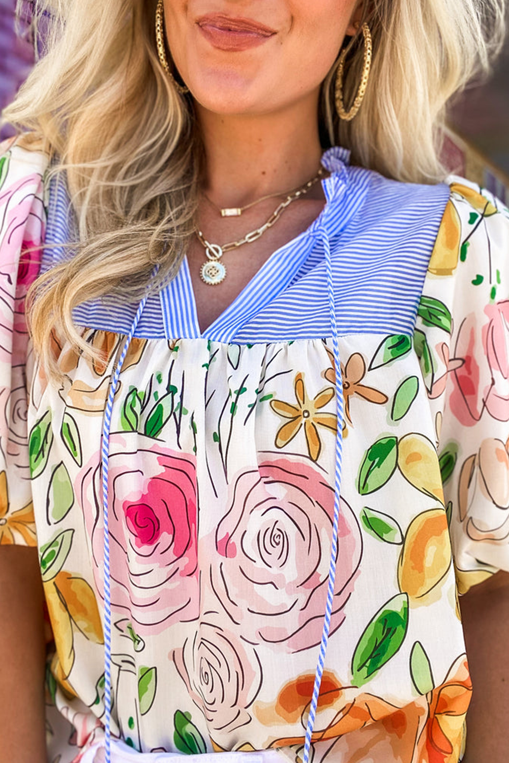 Multicolour Floral Print Sleeve Blouse. GCollection