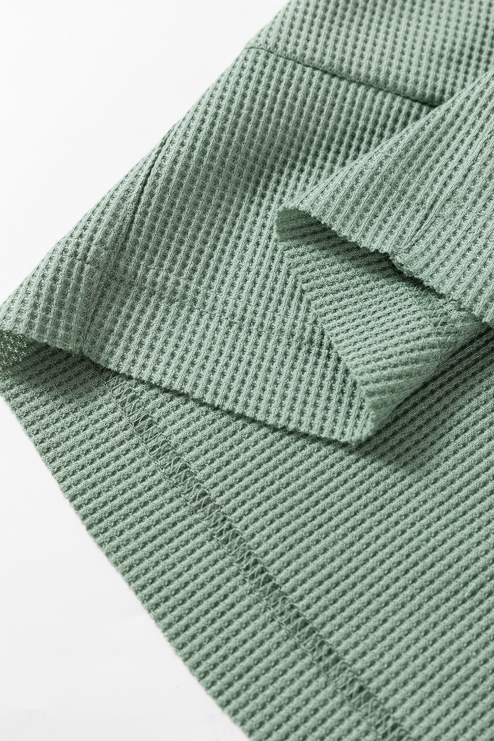 Smoke Green Waffle Half Button Loose Top. GCollection
