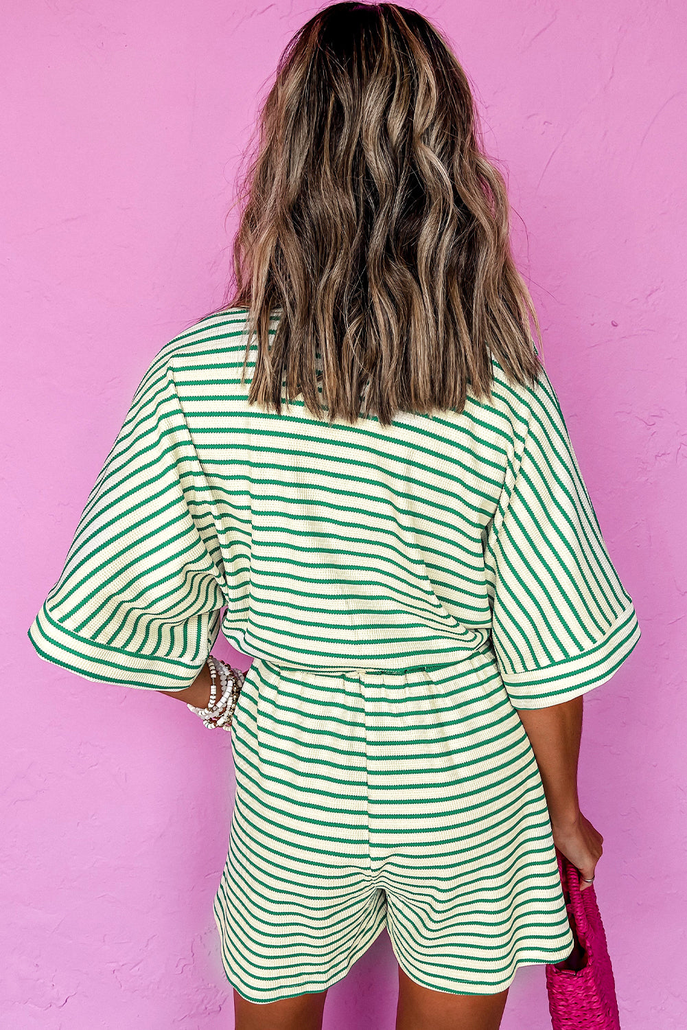 Green Stripe Textured Romper. GCollection