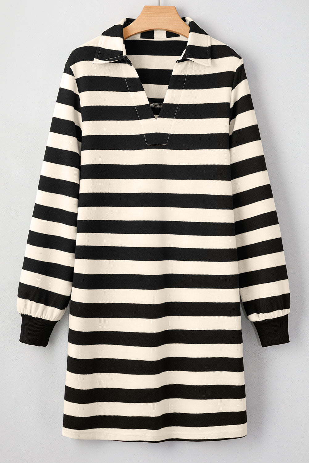 Black Stripe Collared V Neck Long Casual Dress. GCollection