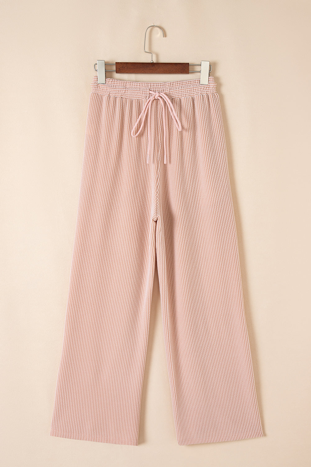 Smoke Gray Solid Corded Knit Short Sleeve T Shirt and Wide Leg Pants Set. GCollection