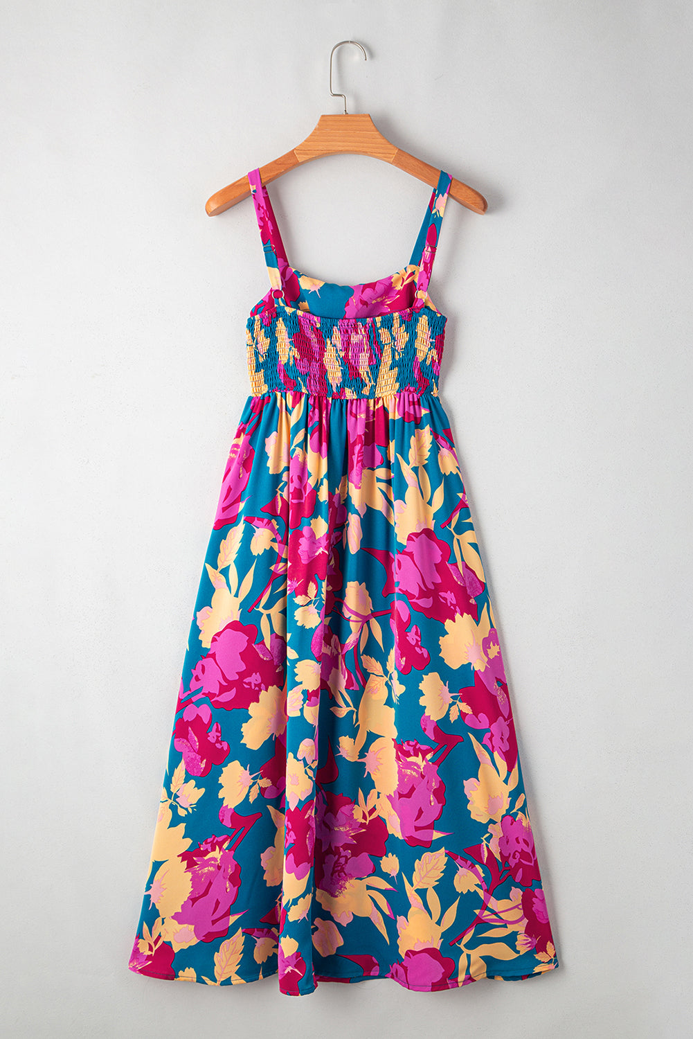 Dark Blue Floral High Waist Long Dress. GCollection