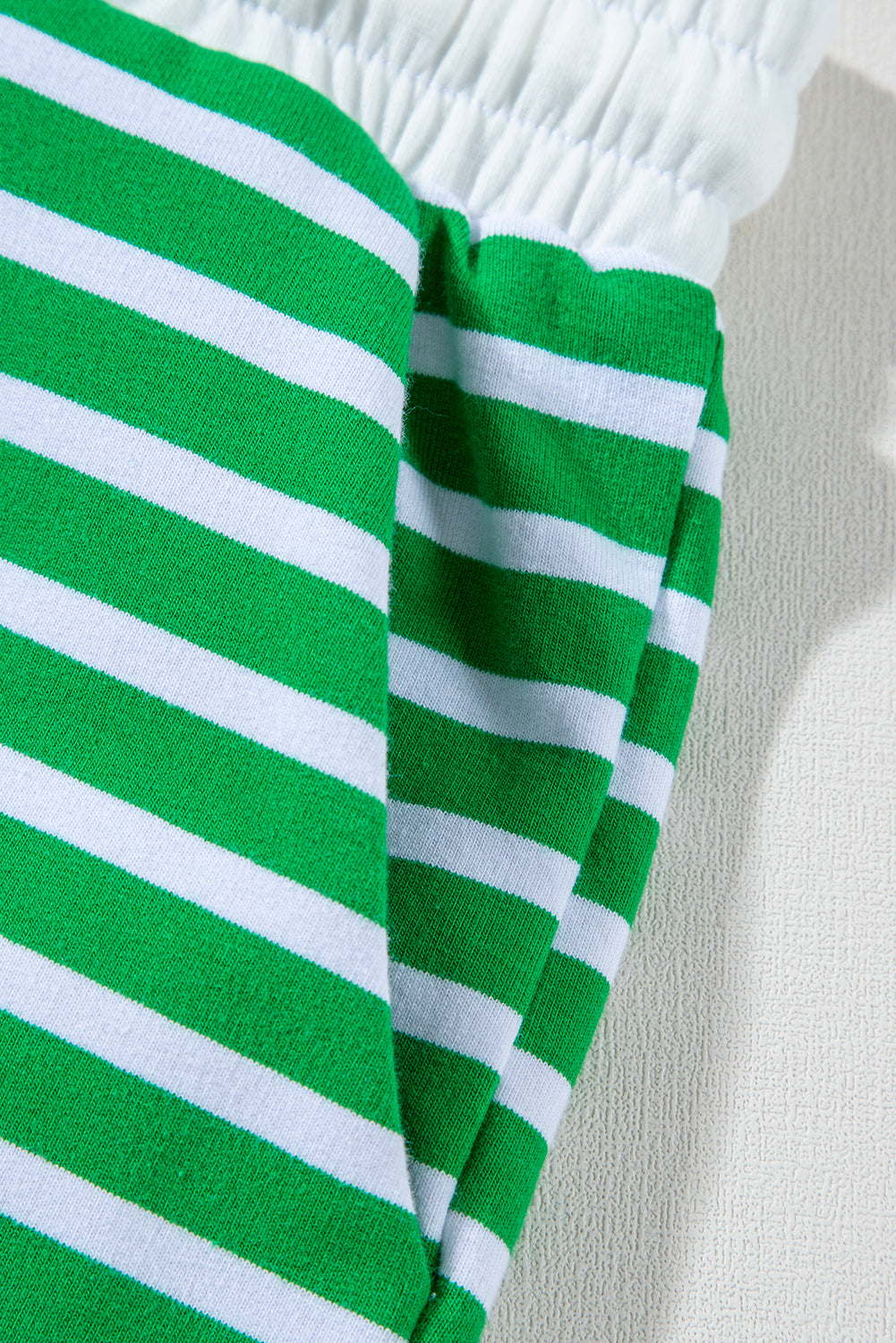 Dark Green Striped Cap Sleeve Tee and Shorts Set. GCollection