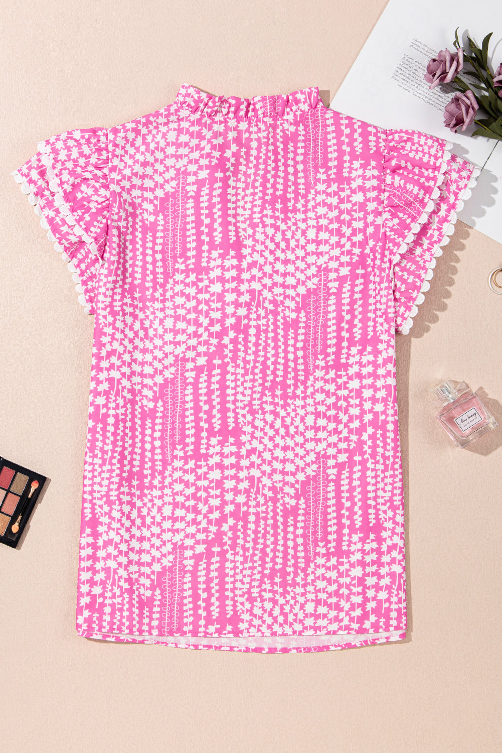 Pink Abstract Print Ric Rac Trim Blouse. GCollection