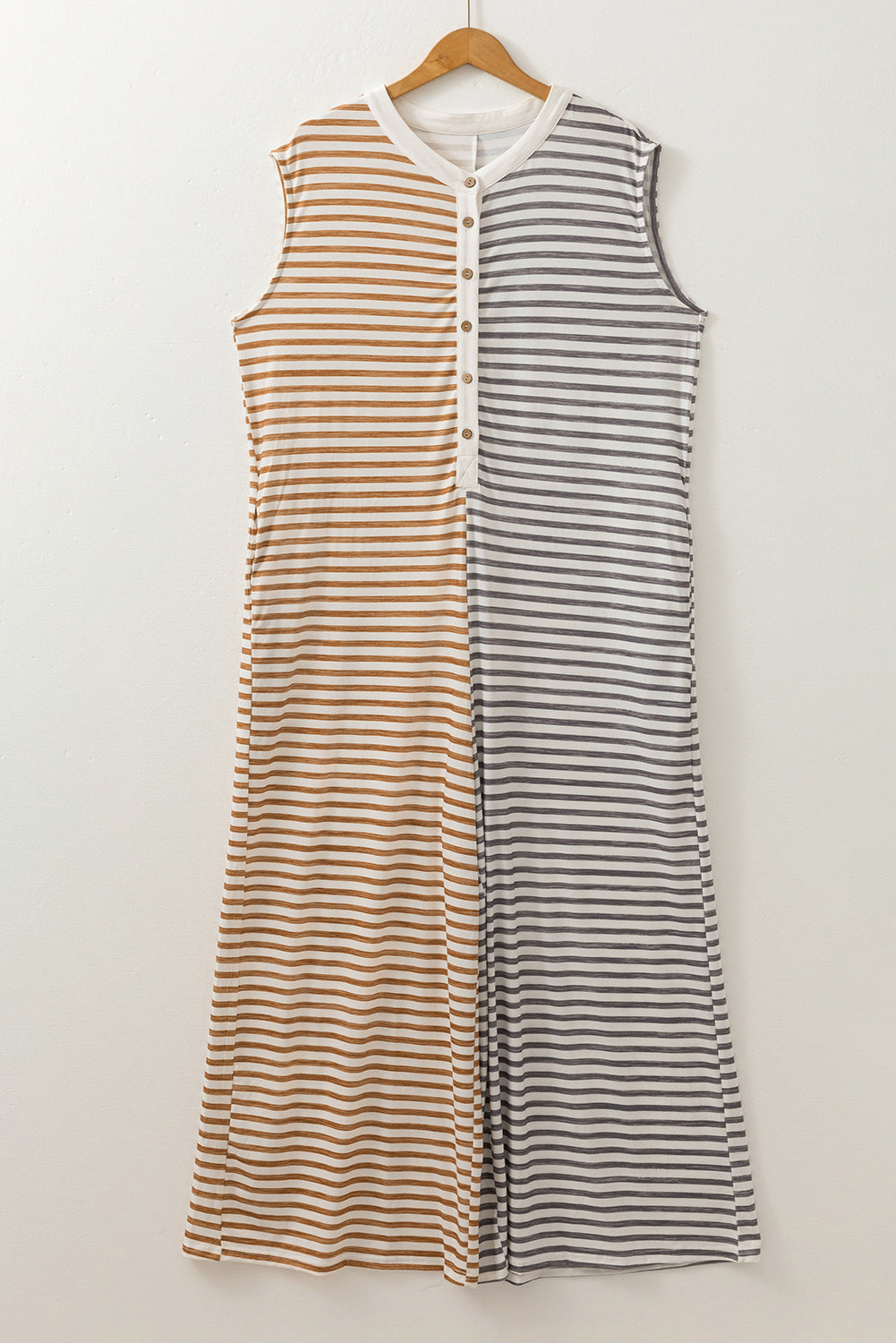 Gray Stripe Plus Size Color Block Wide Leg Jumpsuit. PSCollection