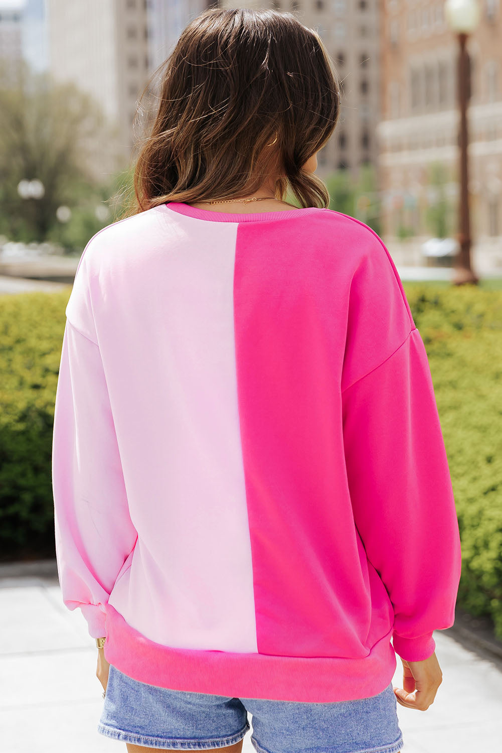 Pink Color Block Sequined Cowgirl Boots Graphic Sweatshirt. GCollection