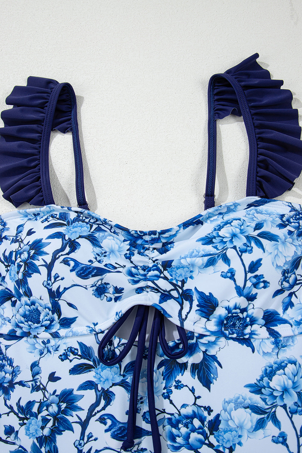 Blue Cutout Ruffled Spaghetti Strap One-Piece Swimwear. GCollection