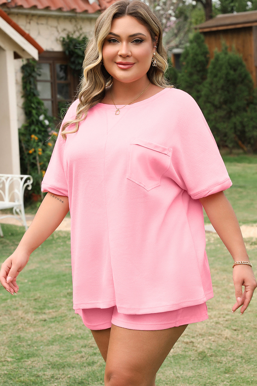 Pink Ribbed Exposed Seam Tee and Shorts Set. PSCollection