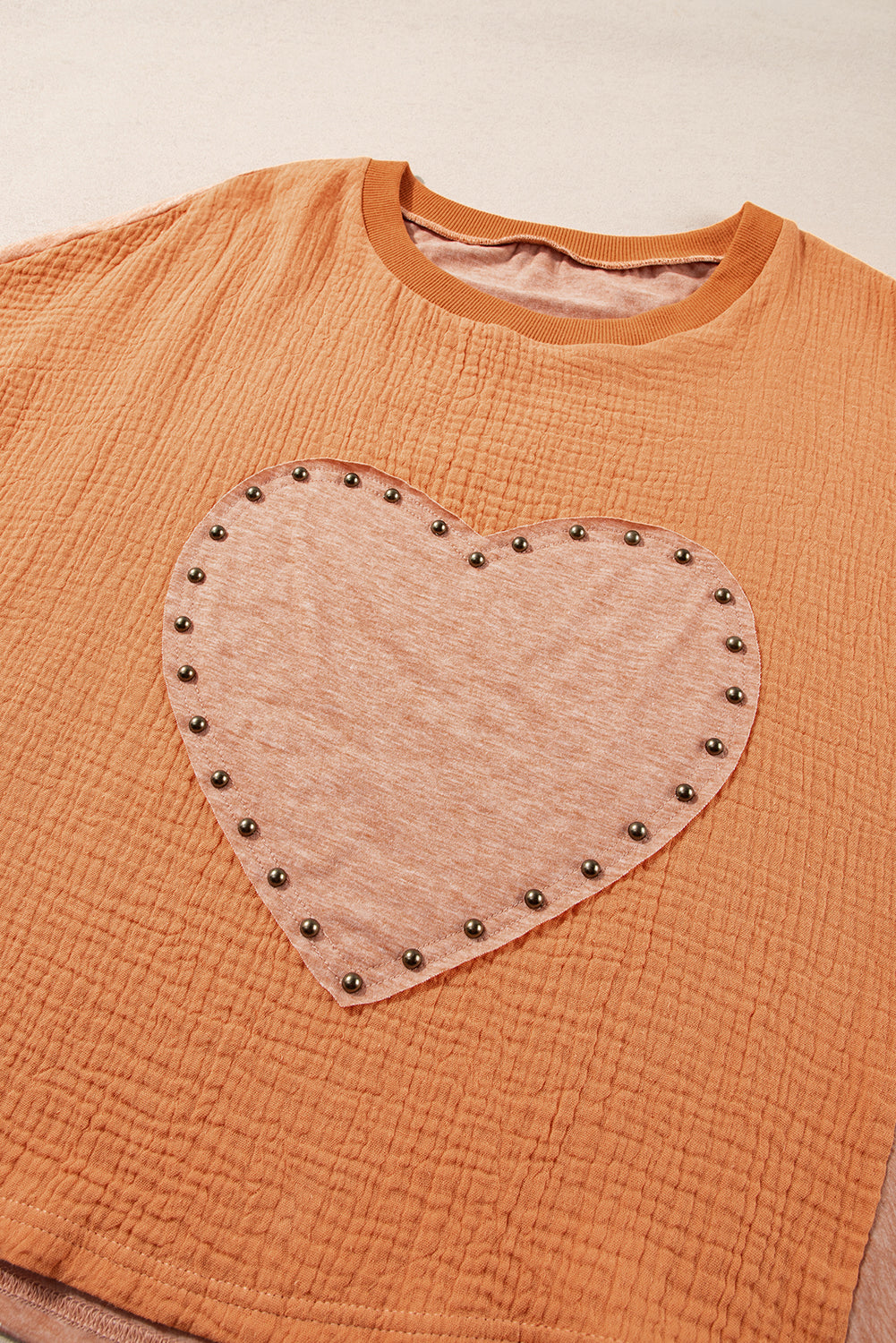 Desert Gold Stud Heart Patch Textured Top. GCollection