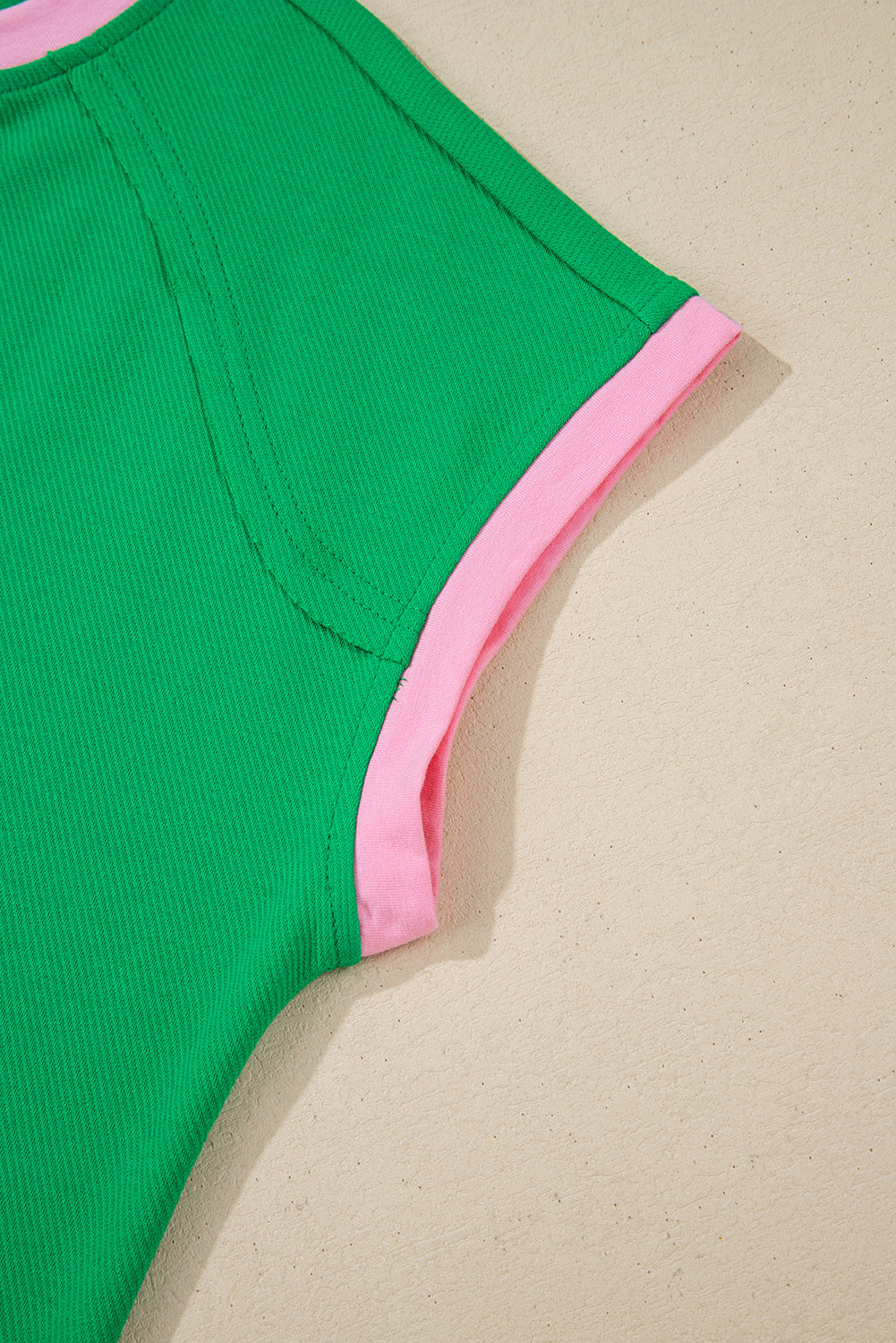Bright Green Two Tone Contrast Textured Shorts Set. GCollection