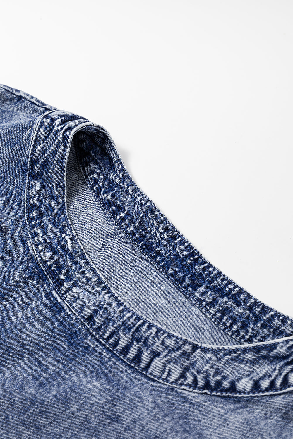 Blue Acid Wash Pearl Embellishments Denim Top. GCollection