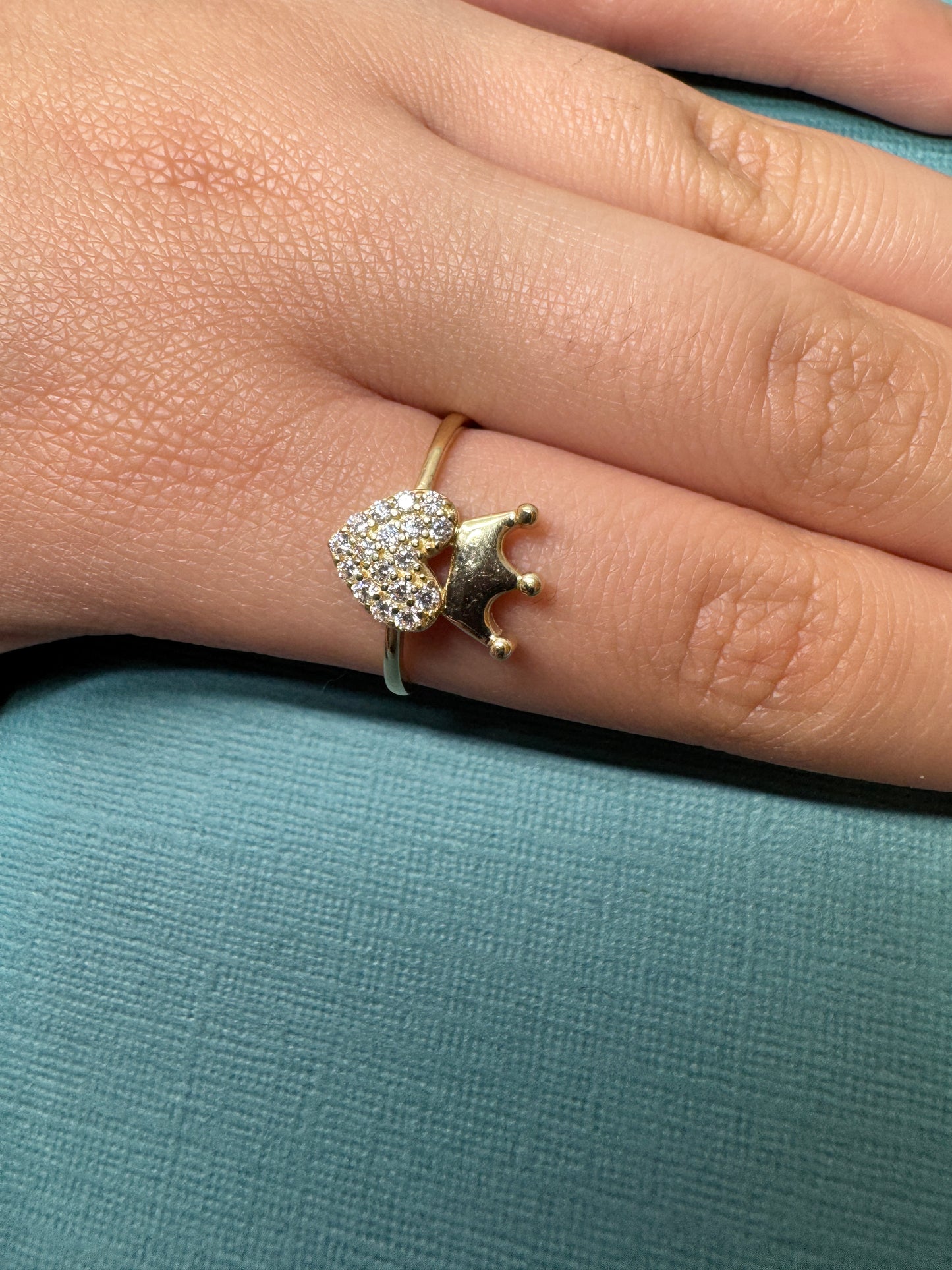 14K solid gold heart and crown ring