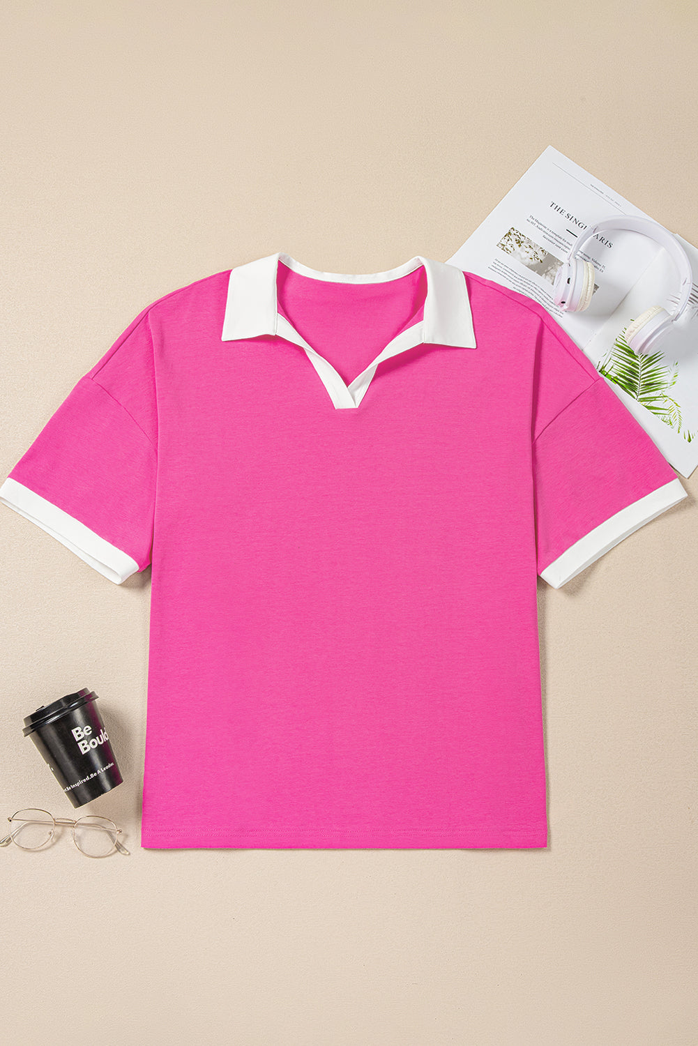 Pink Contrast Short Sleeve Plus Size Top. PSCollection