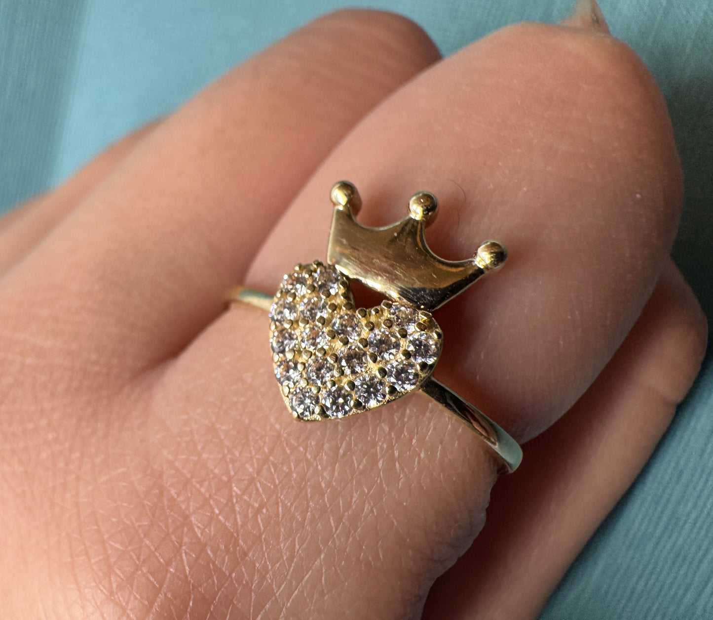 14K solid gold heart and crown ring