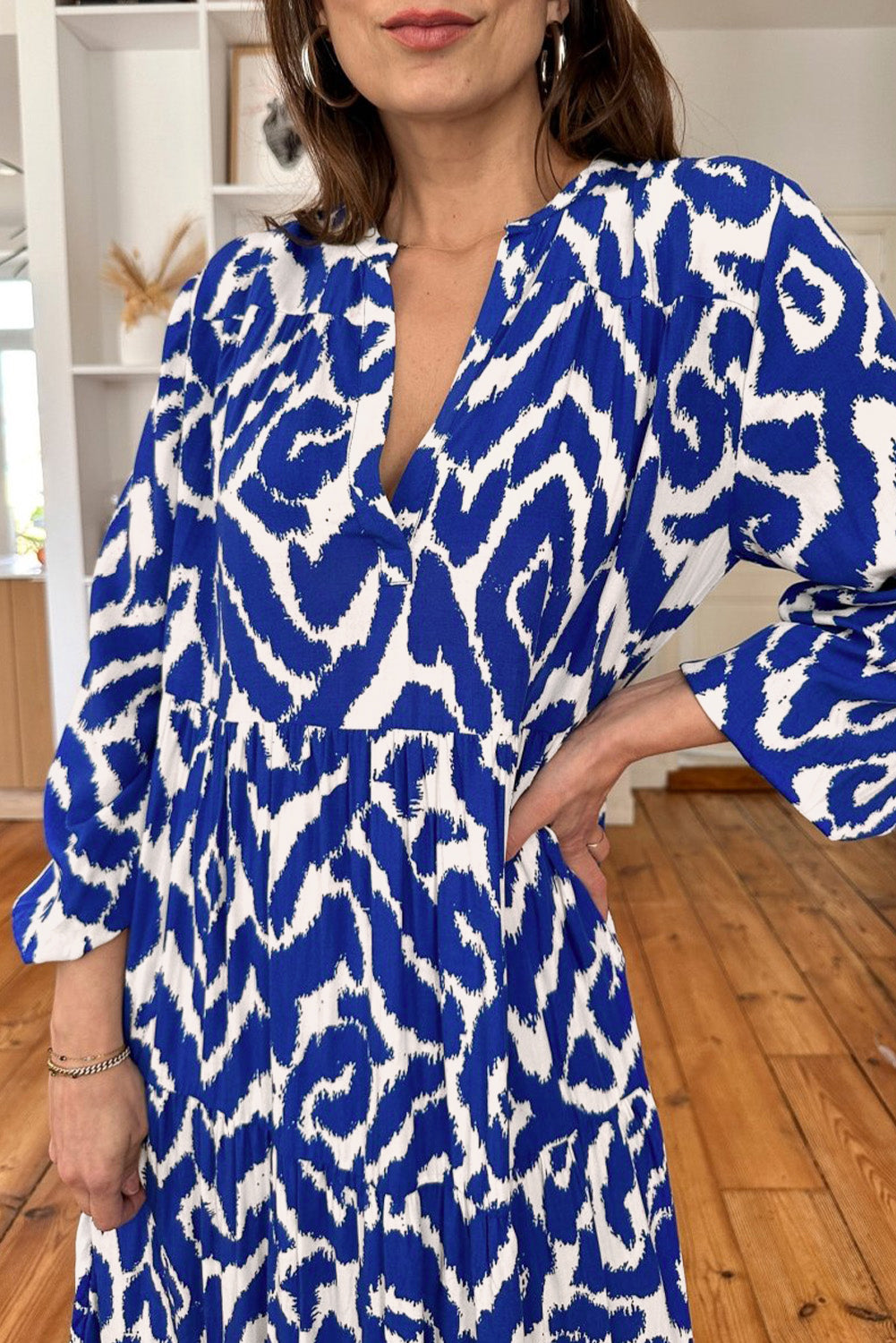 Blue Western Abstract Geometric Printed Maxi Dress. GCollection
