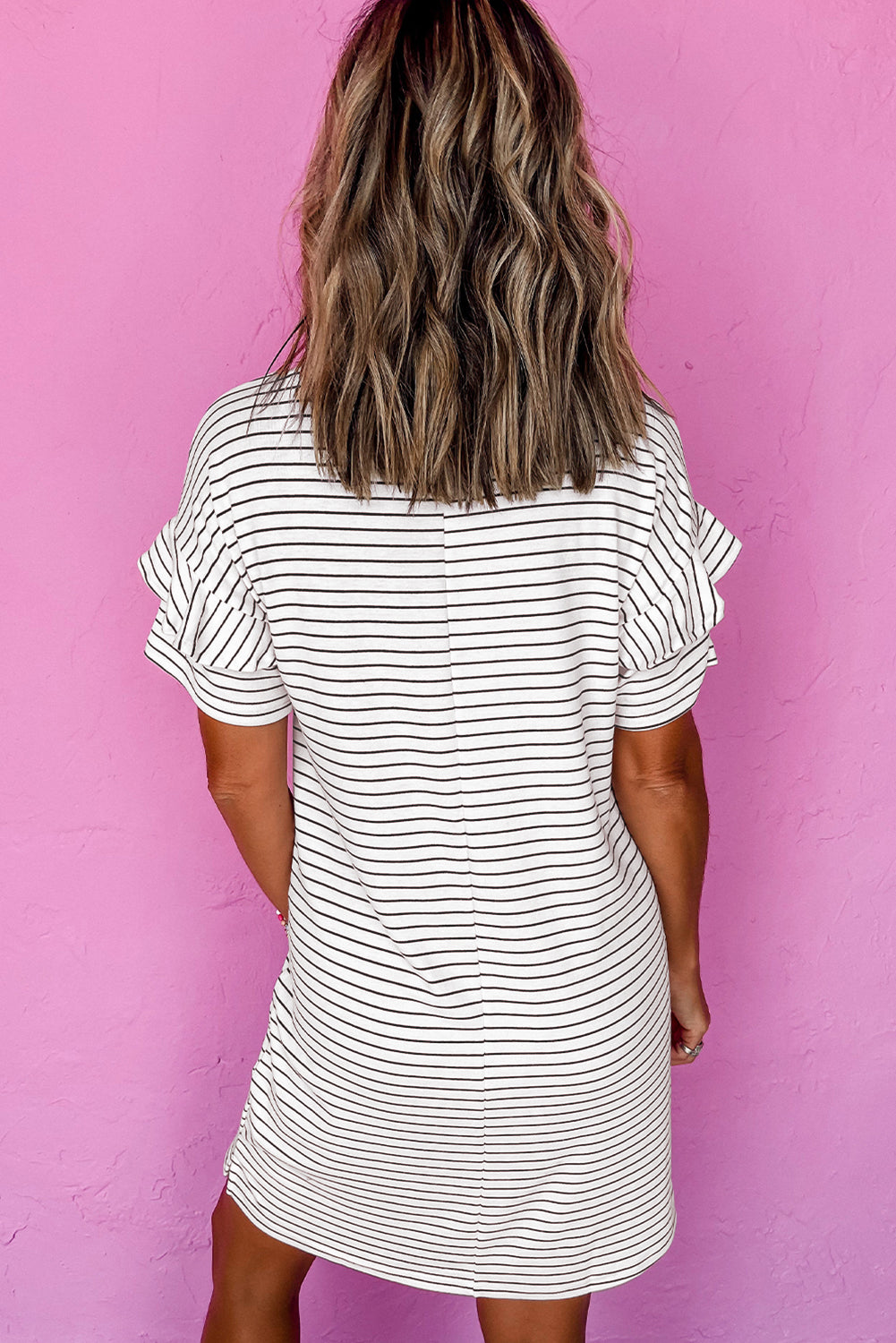 White Stripe Crew Neck T Shirt Shift Dress. GCollection