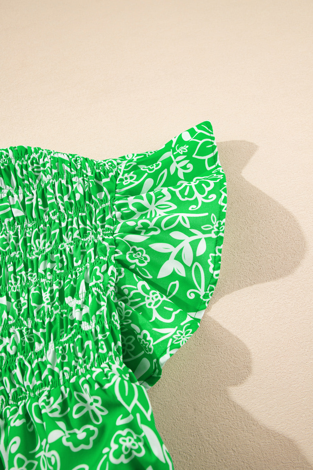 Green Floral Flutter Sleeve Neck Plus Size Blouse. PSCollection