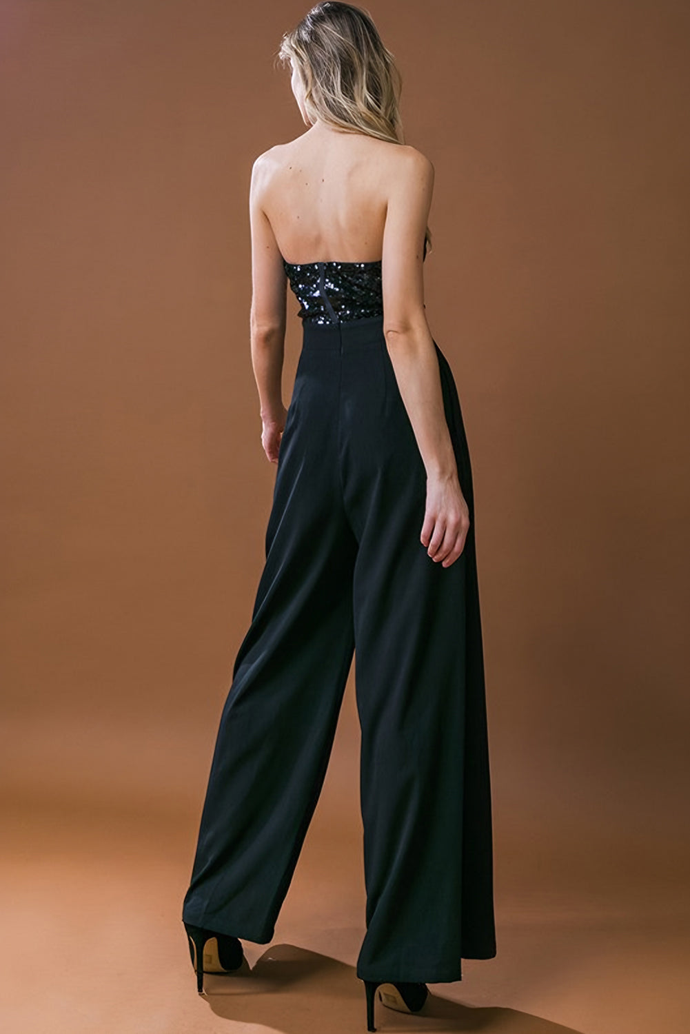 Black Sequin Wide Leg Jumpsuit. GCollection
