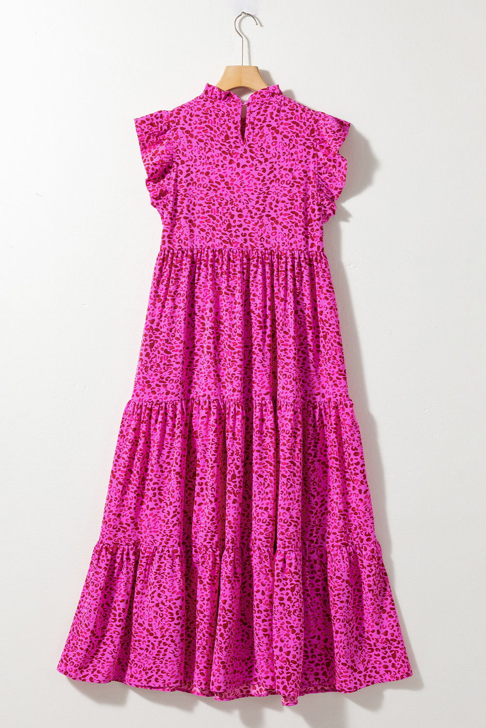 Rose Red Leopard Print Ruffled Trim Tiered Maxi Dress. GCollection