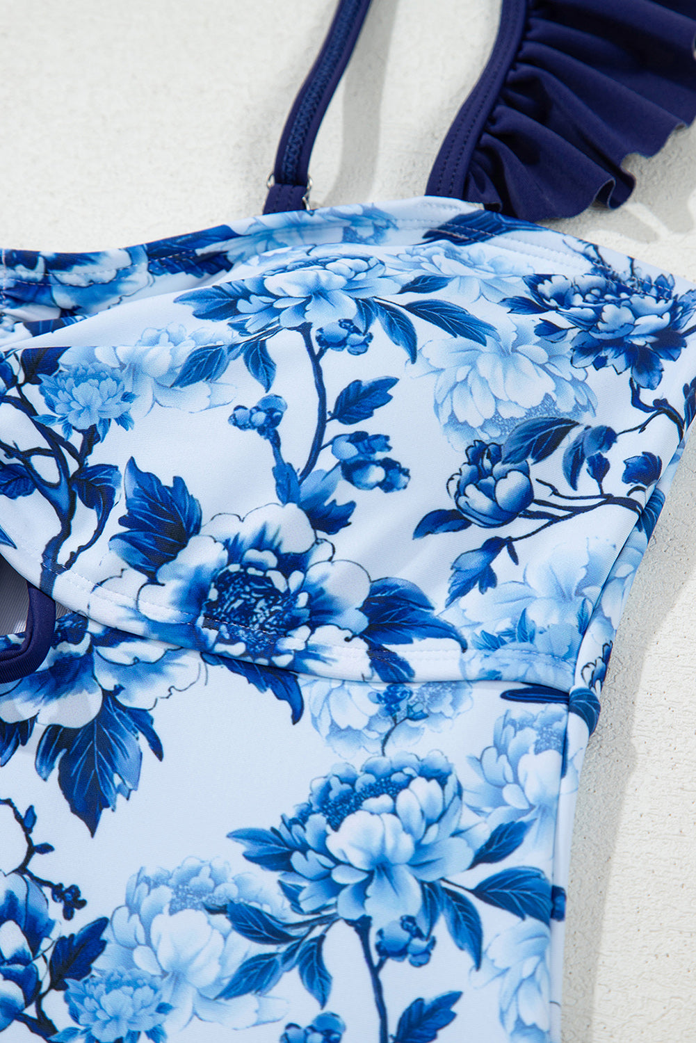 Blue Cutout Ruffled Spaghetti Strap One-Piece Swimwear. GCollection