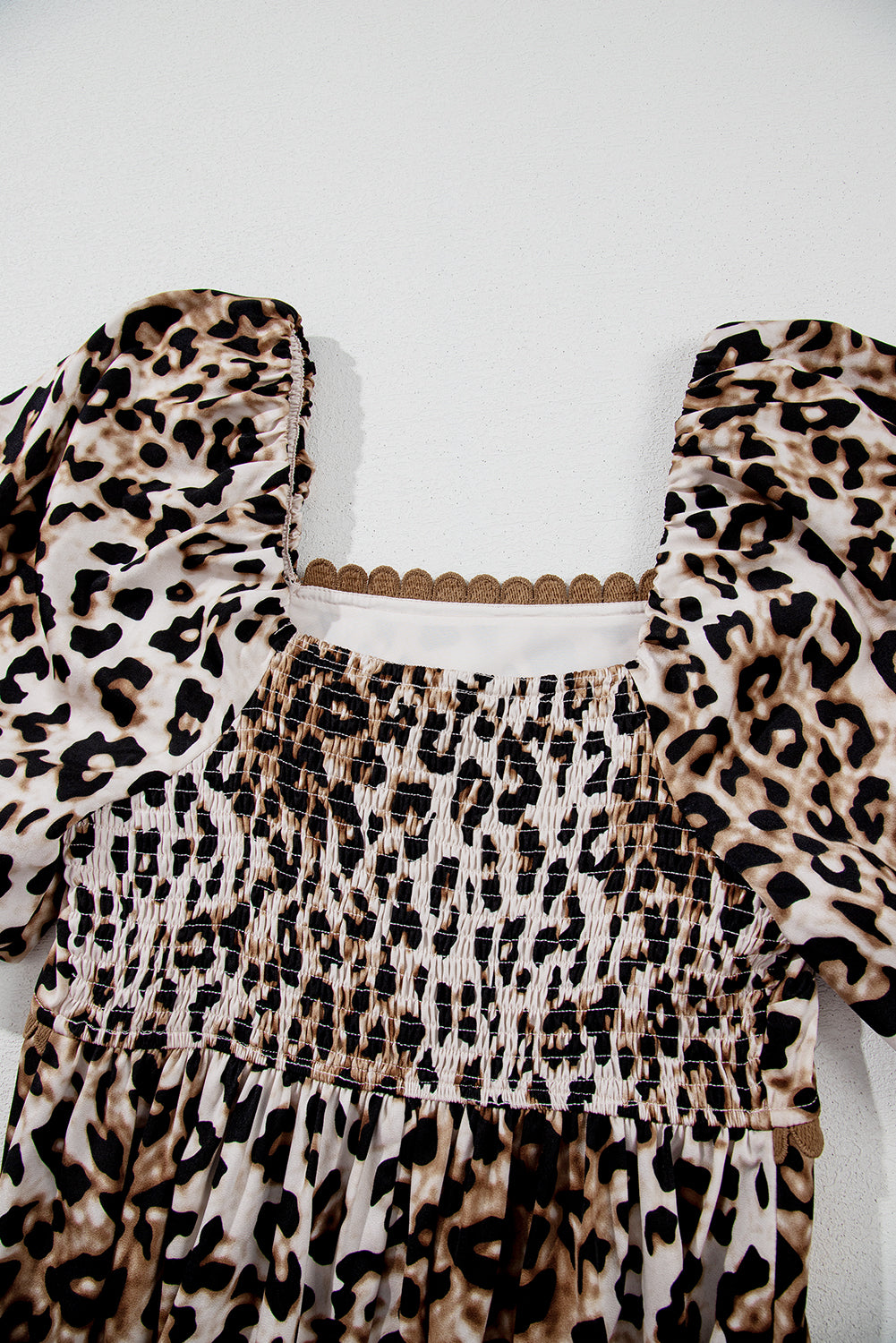 Brown Leopard Print Bubble Sleeve Maxi Dress. GCollection