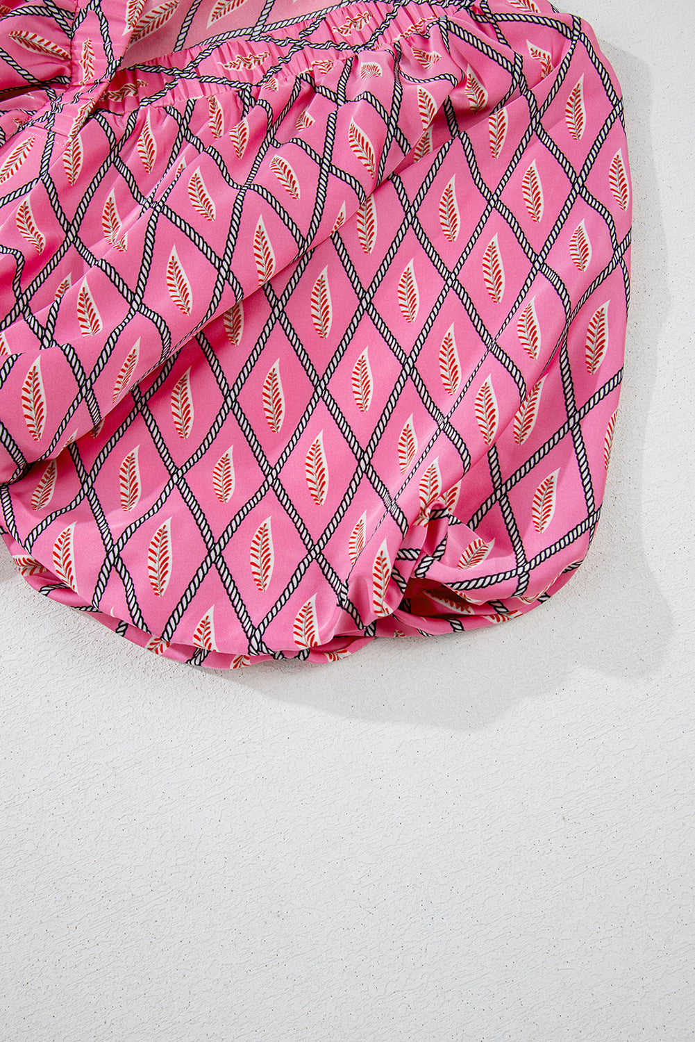 Pink Paisley Geometric Print V Neck High Waist Romper. GCollection