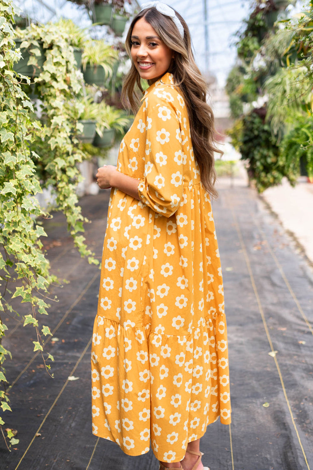 Yellow Flower Print Maxi Dress. GCollection