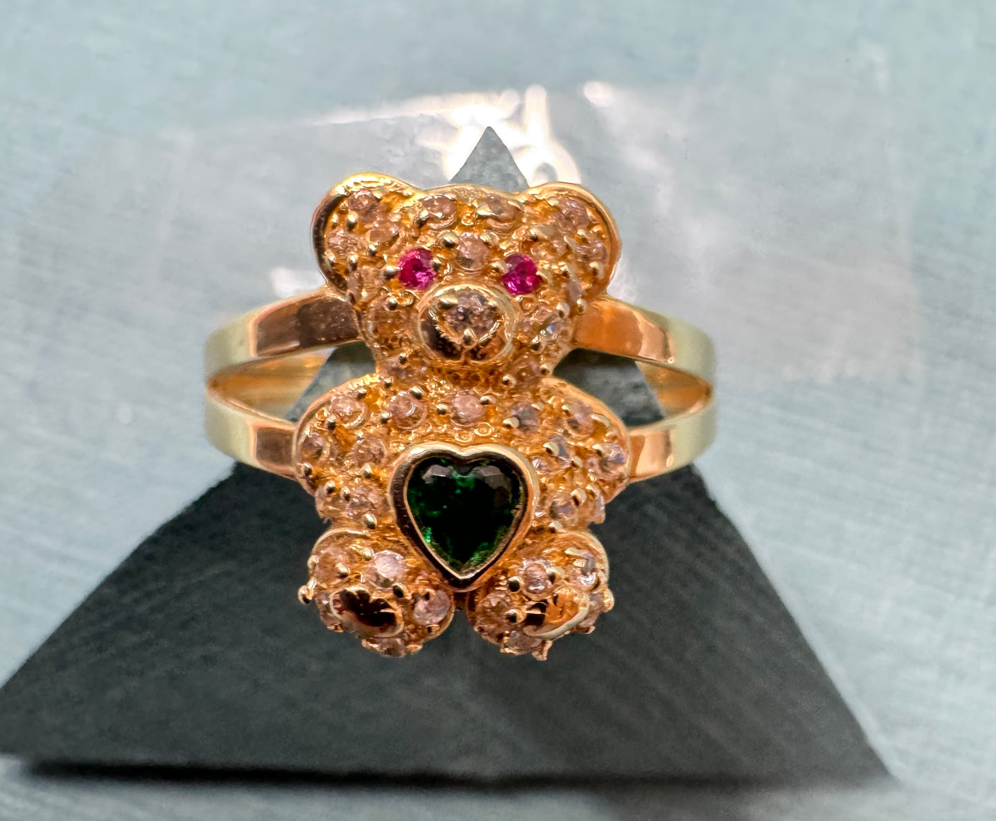 14K solid yellow gold teddy bear ring