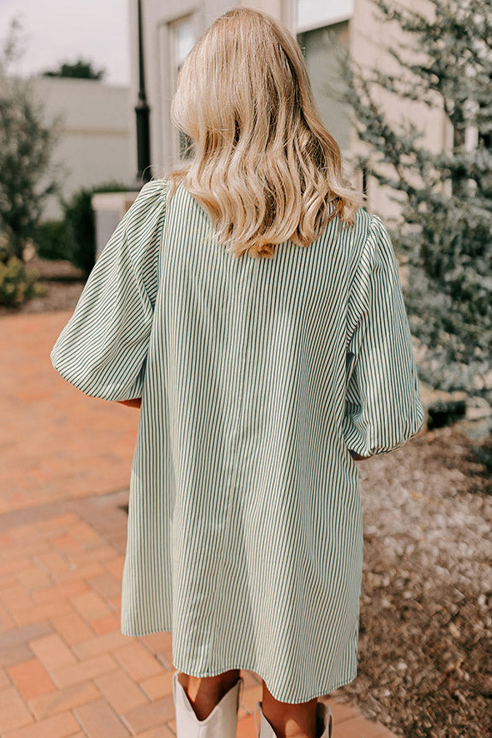 Green Patch Puff Sleeve Dress. GCollection