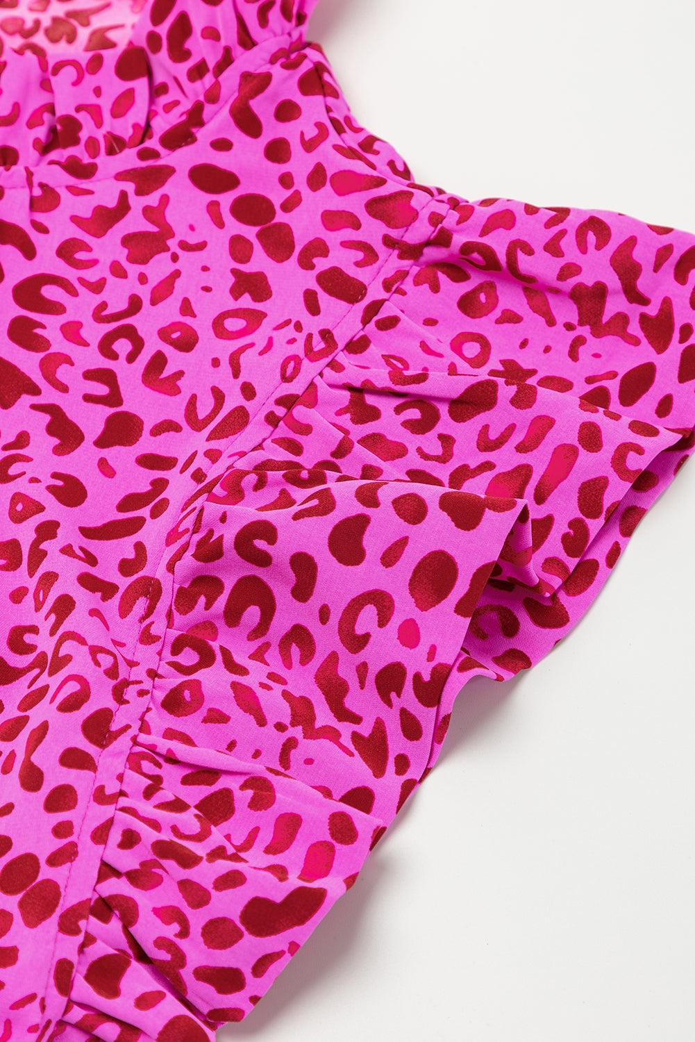 Rose Red Leopard Print Ruffled Trim Tiered Maxi Dress. GCollection