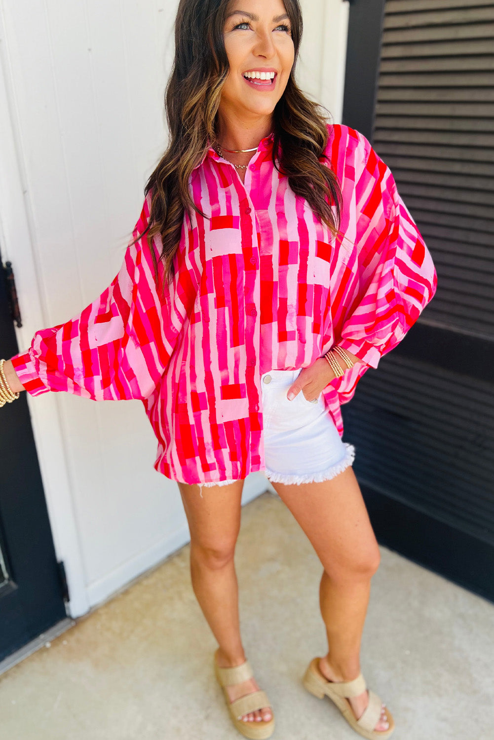 Pink Abstract Print Casual Shirt. GCollection