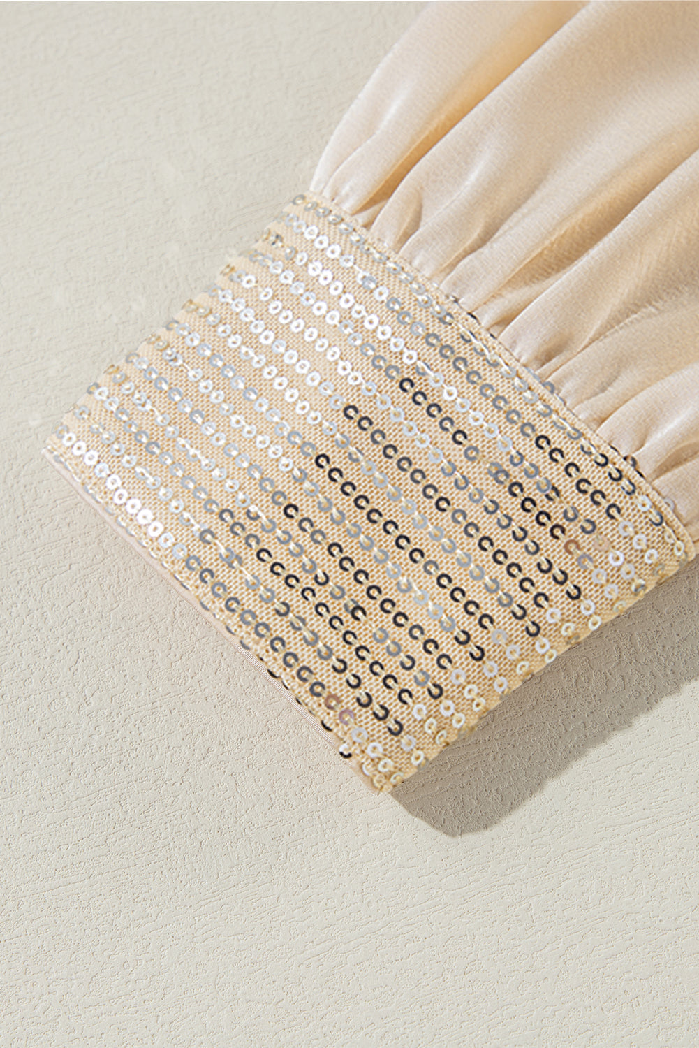 Apricot Sequin Cuffs Bubble Sleeve Blouse. GCollection