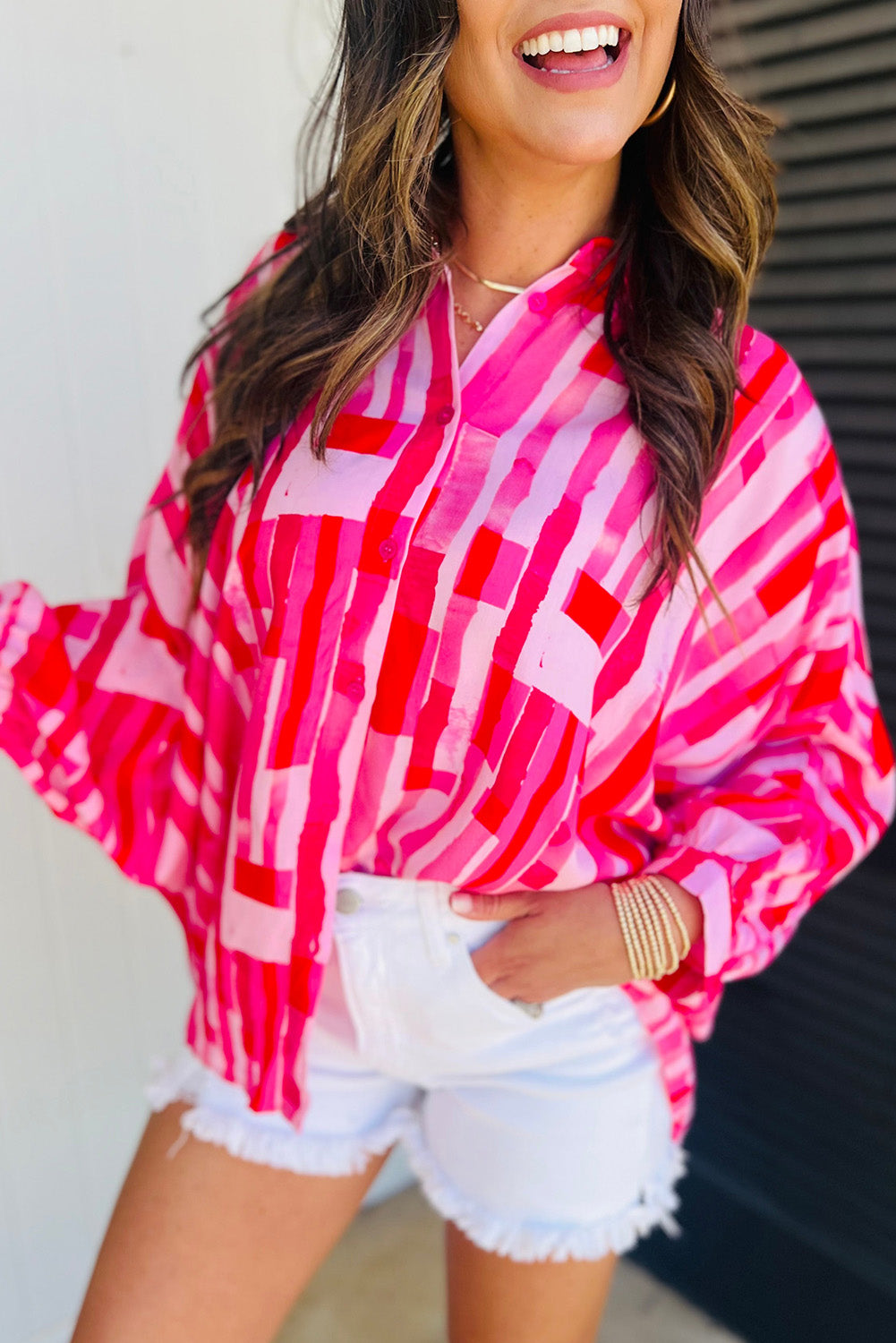 Pink Abstract Print Casual Shirt. GCollection
