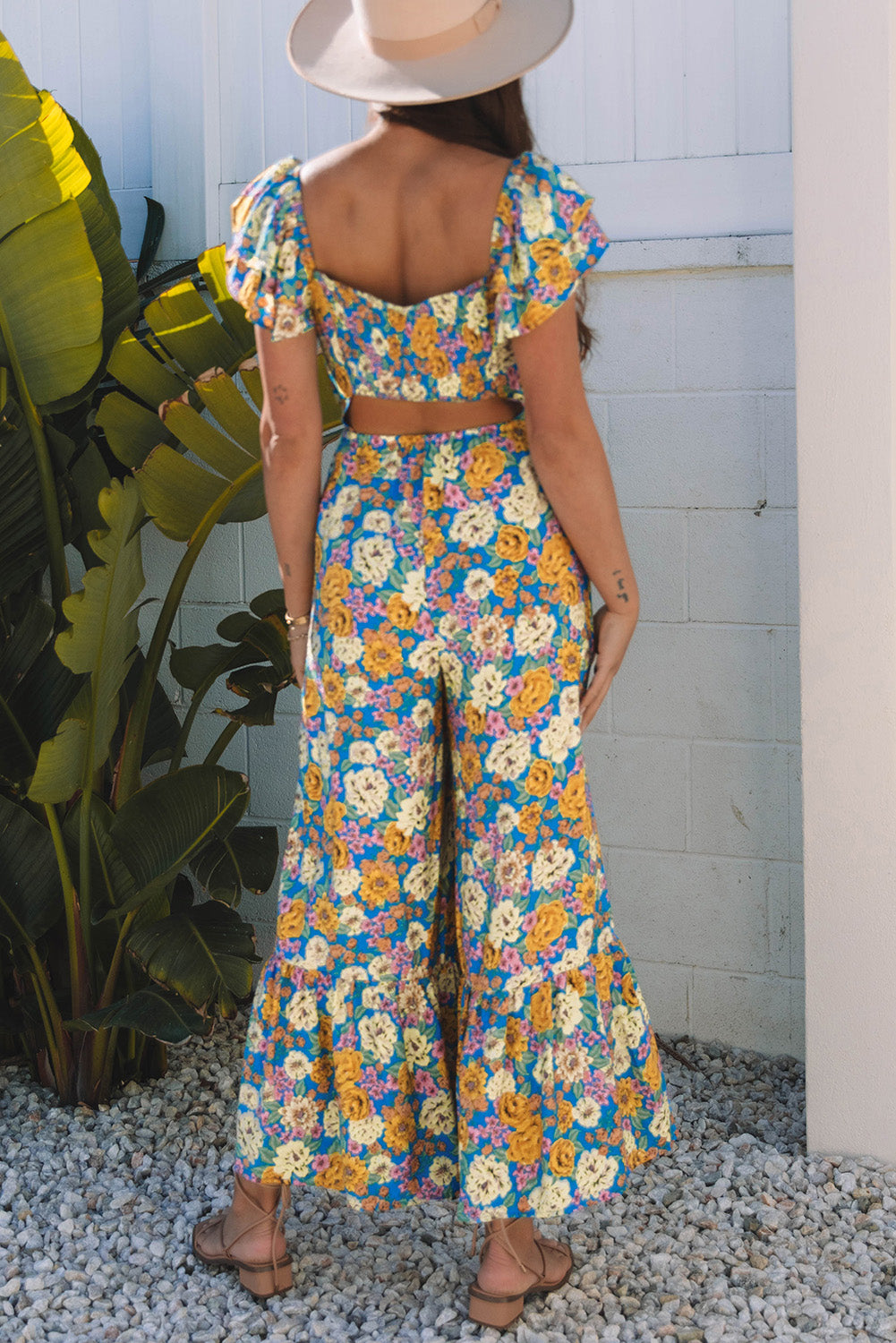 Yellow Floral High Waist Jumpsuit. GCollection