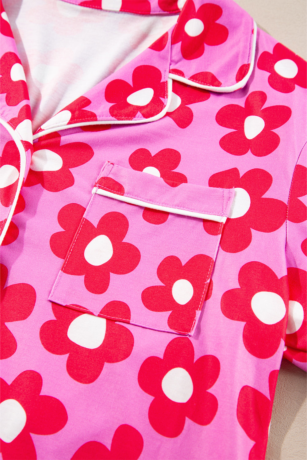 Pink Flower Print Long Sleeve Pajamas Set. GCollection