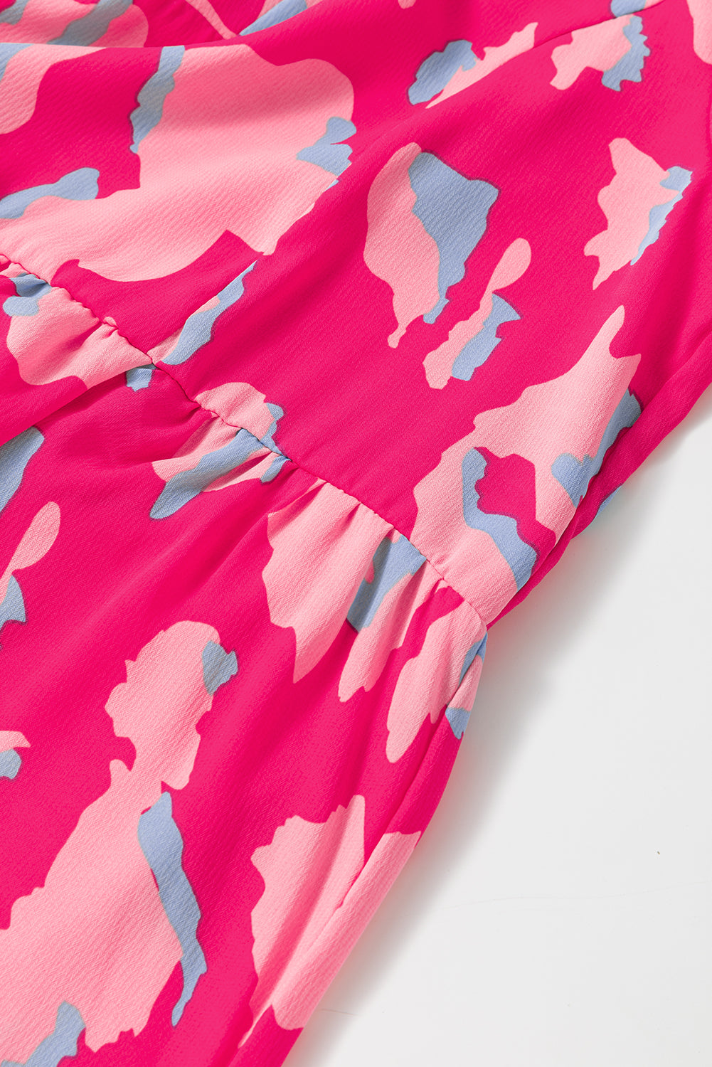 Pink Abstract Printed Puff Short Sleeve Tiered Loose Dress. GCollection