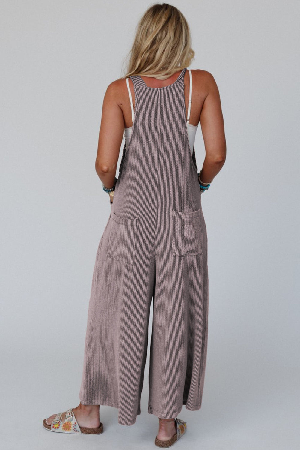 Gray Corded Adjustable Straps Wide Leg Loose Overall. GCollection